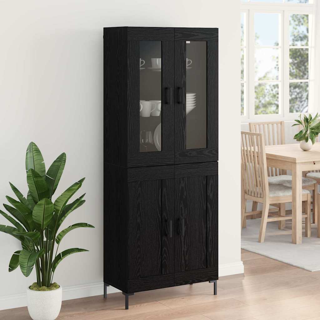 Highboard 2 pcs Μαύρη Οξυά Επεξεργασμένο ξύλο