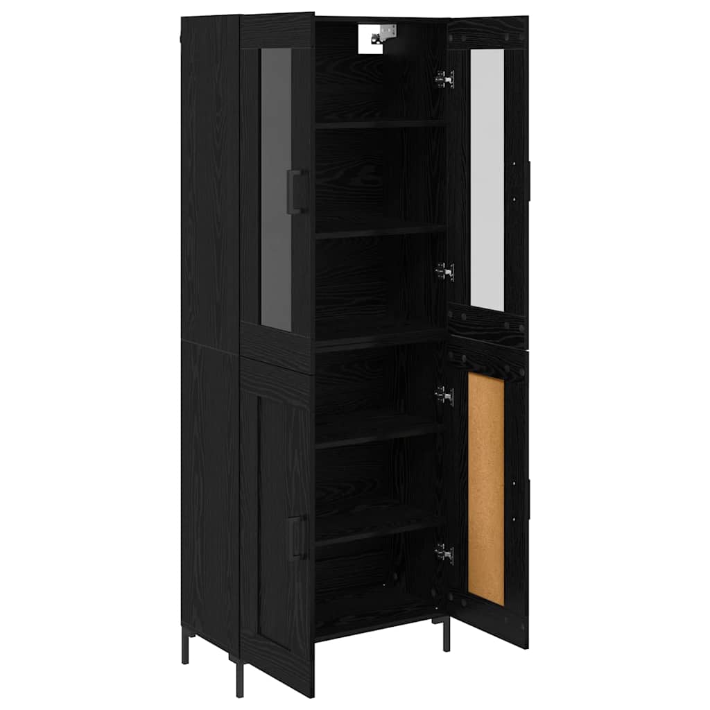 Highboard 2 pcs Μαύρη Οξυά Επεξεργασμένο ξύλο