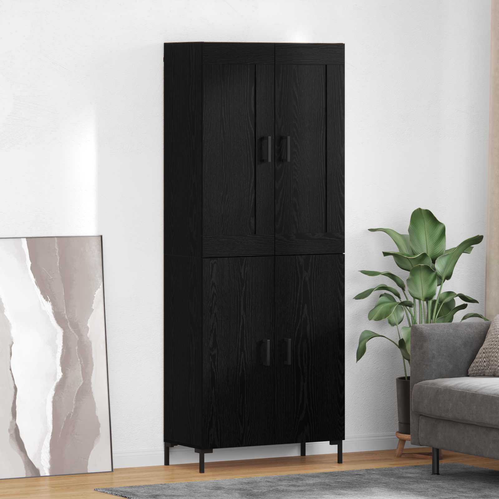Highboard 2 pcs Μαύρη Οξυά Επεξεργασμένο ξύλο