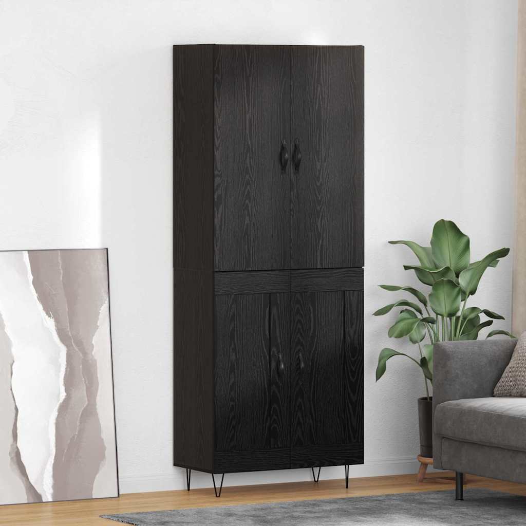 Highboard 2 pcs Μαύρη Οξυά Μηχανική ξυλεία και γυαλί