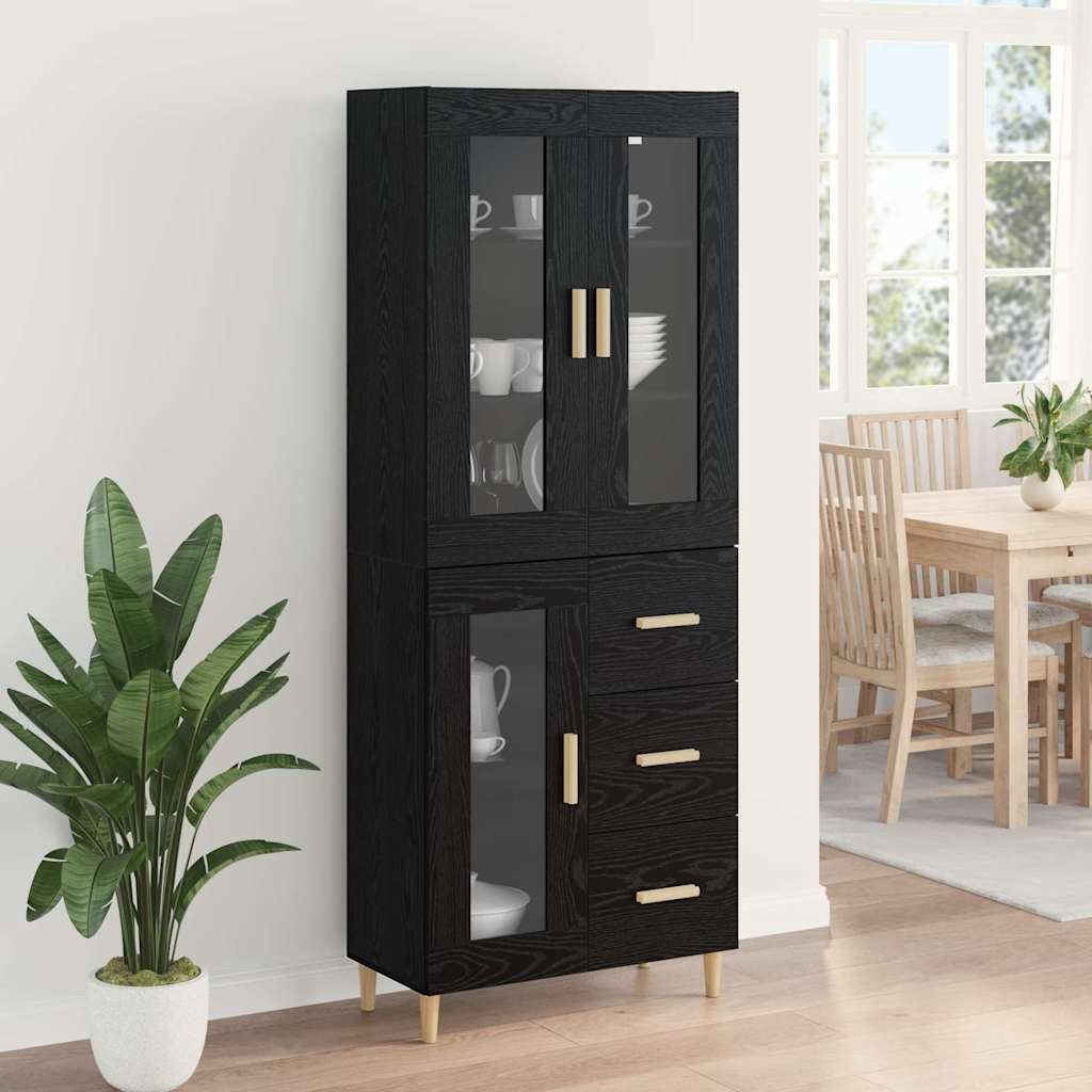 Highboard Μαύρη Οξυά 69,5 x 34 x 180 εκ. Επεξεργασμένο ξύλο