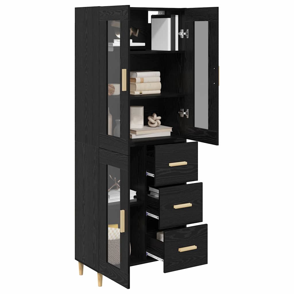 Highboard Μαύρη Οξυά 69,5 x 34 x 180 εκ. Επεξεργασμένο ξύλο
