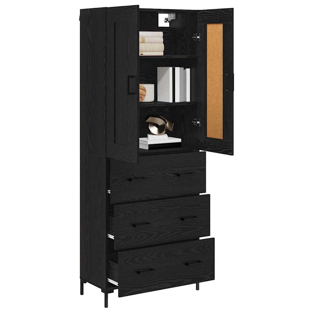 Highboard με συρτάρι 2 pcs Μαύρη Οξυά Επεξεργασμένο ξύλο