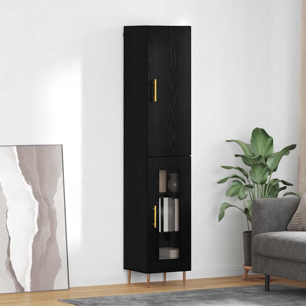 Highboard 2 pcs Μαύρη Οξυά Επεξεργασμένο ξύλο - Pakobazaar