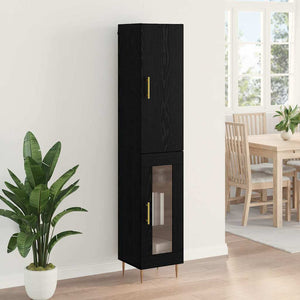 Highboard 2 pcs Μαύρη Οξυά Επεξεργασμένο ξύλο - Pakobazaar