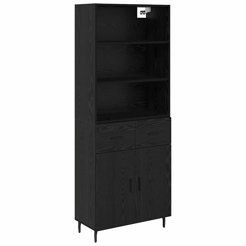 Highboard Μαύρη Οξυά 69,5 x 34 x 180 εκ. Σύνθετο Ξύλο και Γυαλί