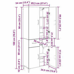 Highboard Μαύρη Οξυά 69,5 x 34 x 180 εκ. Επεξεργασμένο ξύλο - Pakobazaar