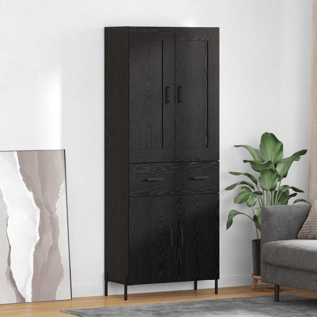 Highboard με συρτάρι 2 pcs Μαύρη Οξυά Επεξεργασμένο ξύλο