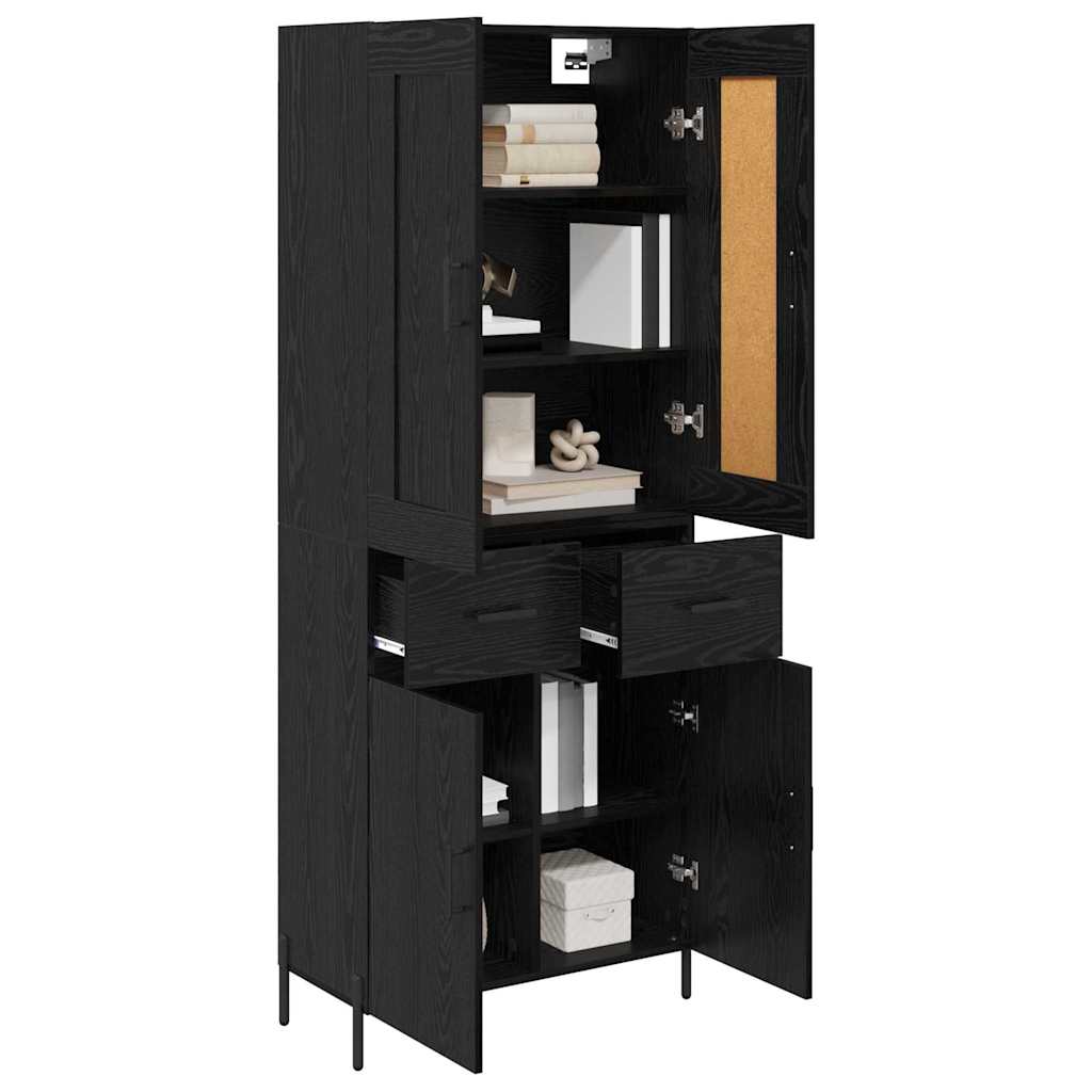 Highboard με συρτάρι 2 pcs Μαύρη Οξυά Επεξεργασμένο ξύλο