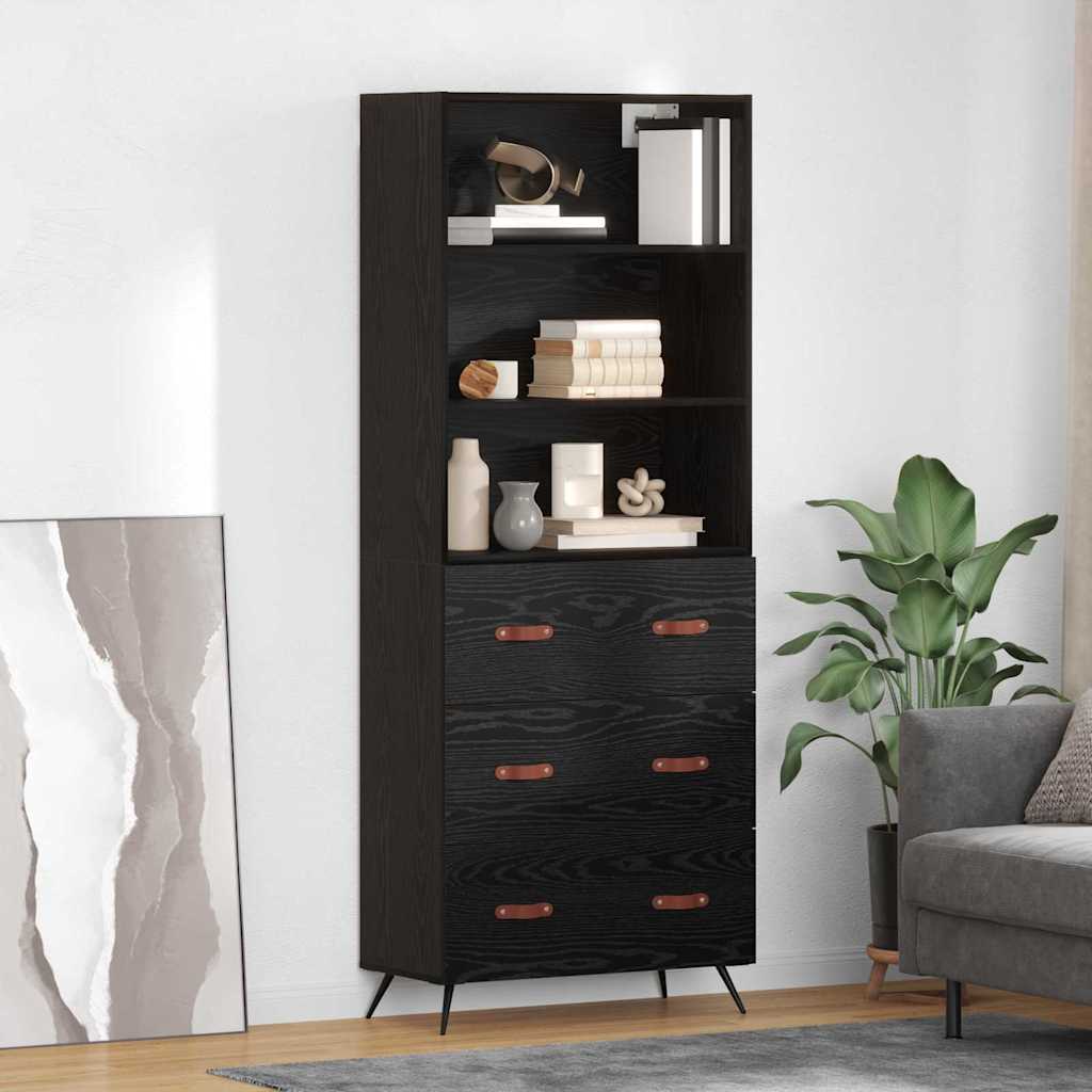 Highboard Μαύρη δρυς 69,5 x 34 x 180 εκ. Επεξεργασμένο ξύλο - Pakobazaar