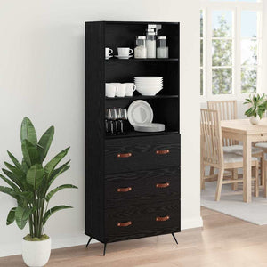 Highboard Μαύρη δρυς 69,5 x 34 x 180 εκ. Επεξεργασμένο ξύλο - Pakobazaar