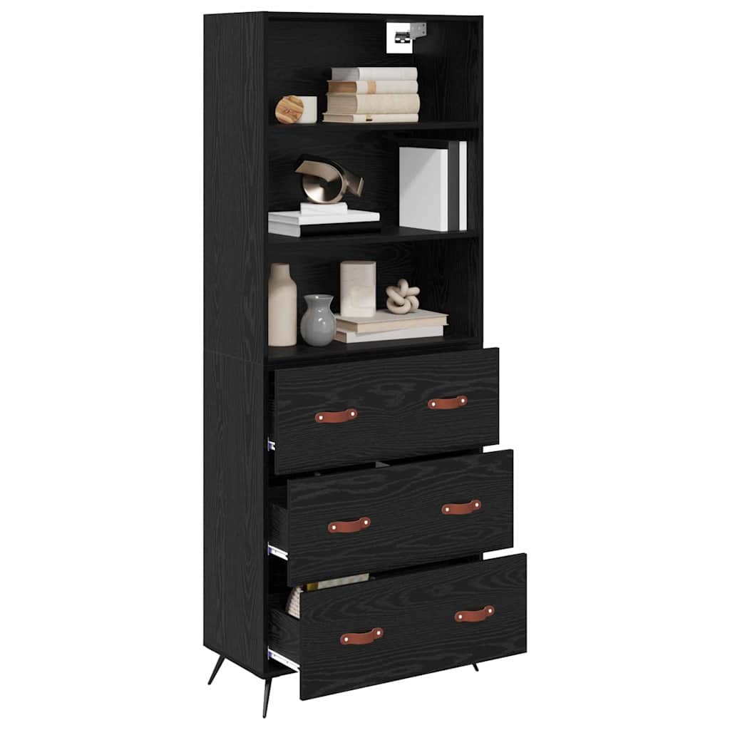 Highboard Μαύρη δρυς 69,5 x 34 x 180 εκ. Επεξεργασμένο ξύλο - Pakobazaar