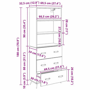 Highboard Μαύρη δρυς 69,5 x 34 x 180 εκ. Επεξεργασμένο ξύλο - Pakobazaar