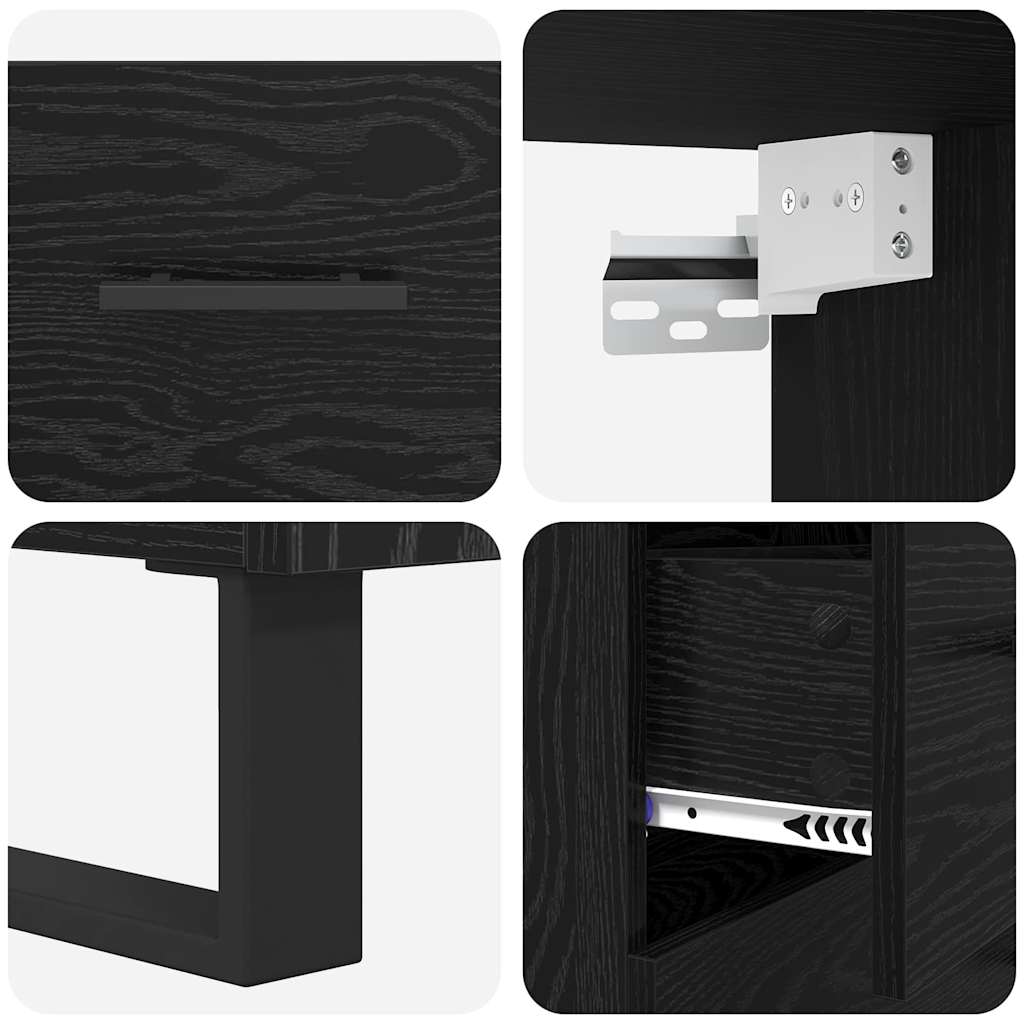 Highboard με συρτάρι 2 pcs Μαύρη Οξυά Επεξεργασμένο ξύλο
