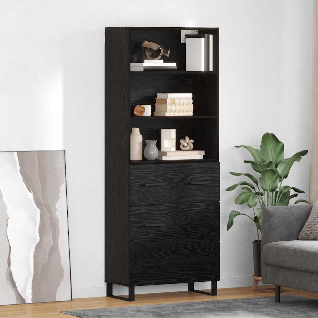 Highboard με συρτάρι 2 pcs Μαύρη Οξυά Επεξεργασμένο ξύλο