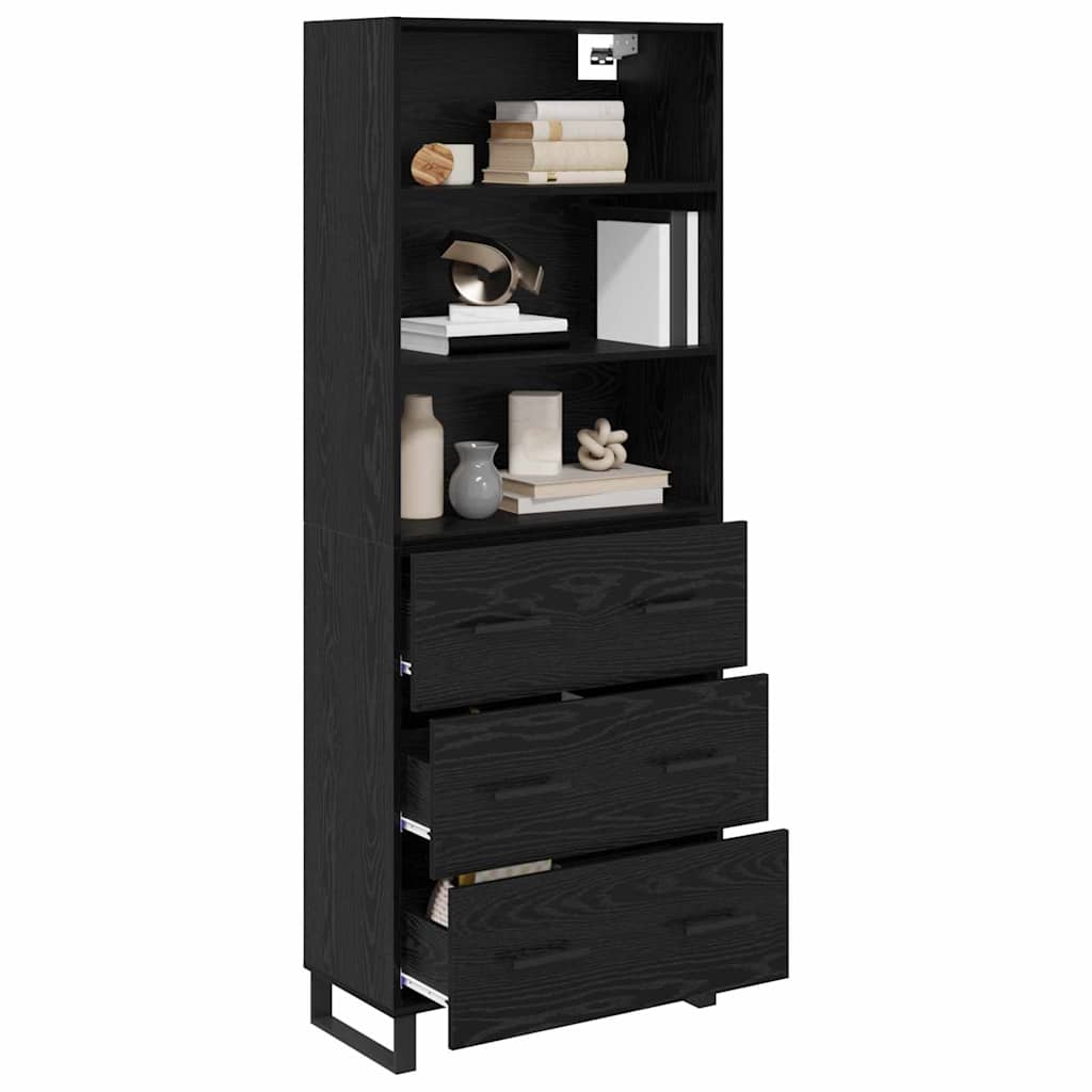 Highboard με συρτάρι 2 pcs Μαύρη Οξυά Επεξεργασμένο ξύλο