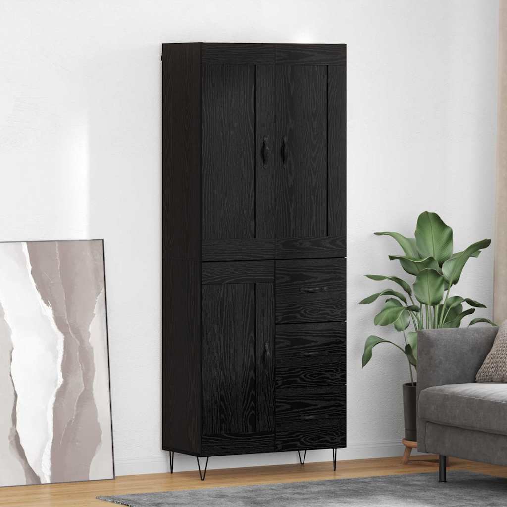 Highboard Μαύρη Οξυά 69,5 x 34 x 180 εκ. Επεξεργασμένο ξύλο
