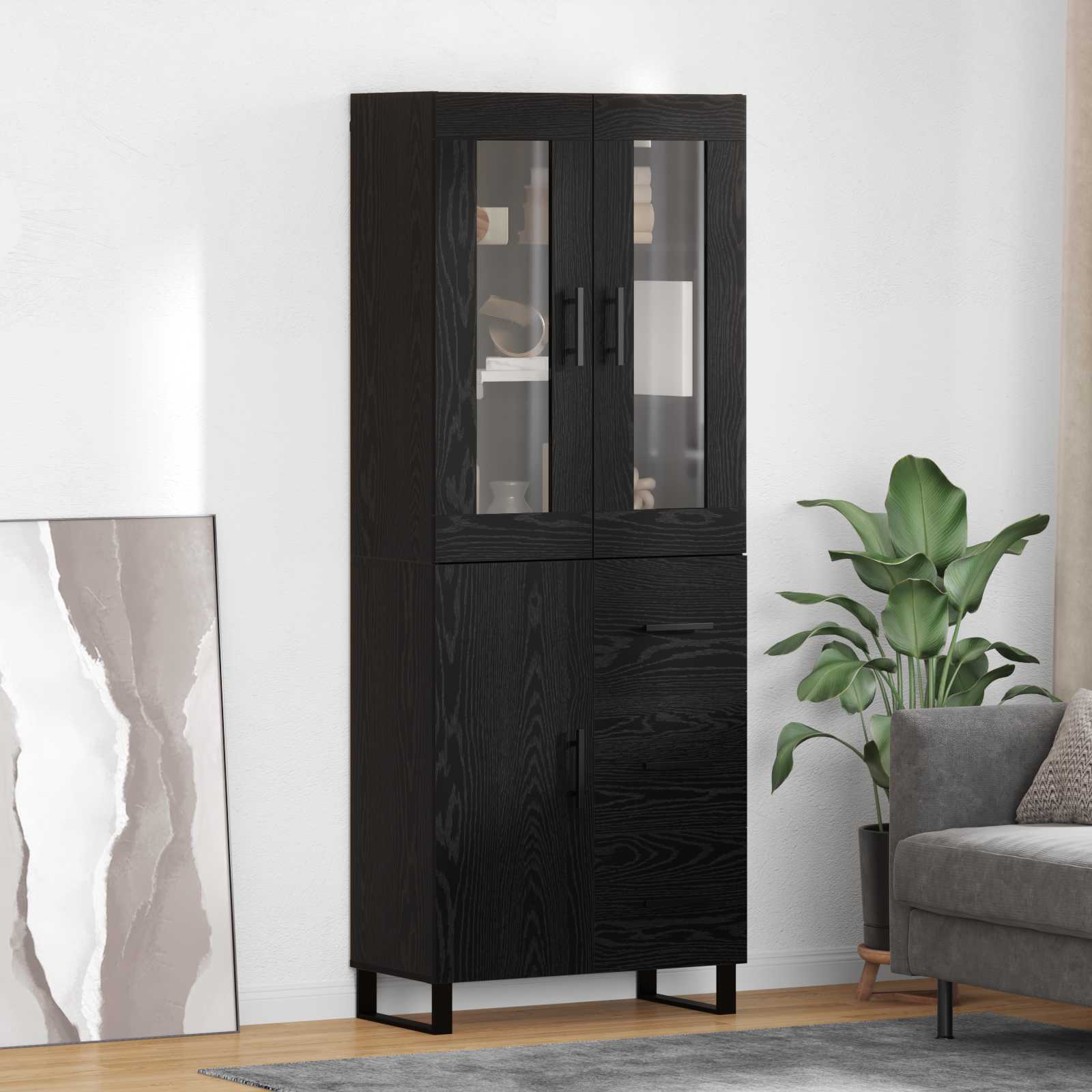 Highboard με συρτάρι 2 pcs Μαύρη Οξυά Σύνθετο Ξύλο και Γυαλί