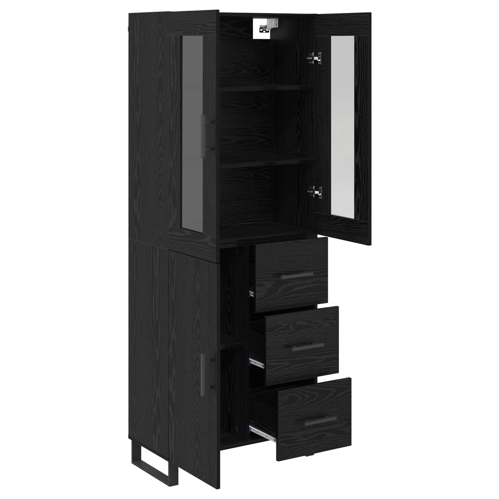Highboard με συρτάρι 2 pcs Μαύρη Οξυά Σύνθετο Ξύλο και Γυαλί