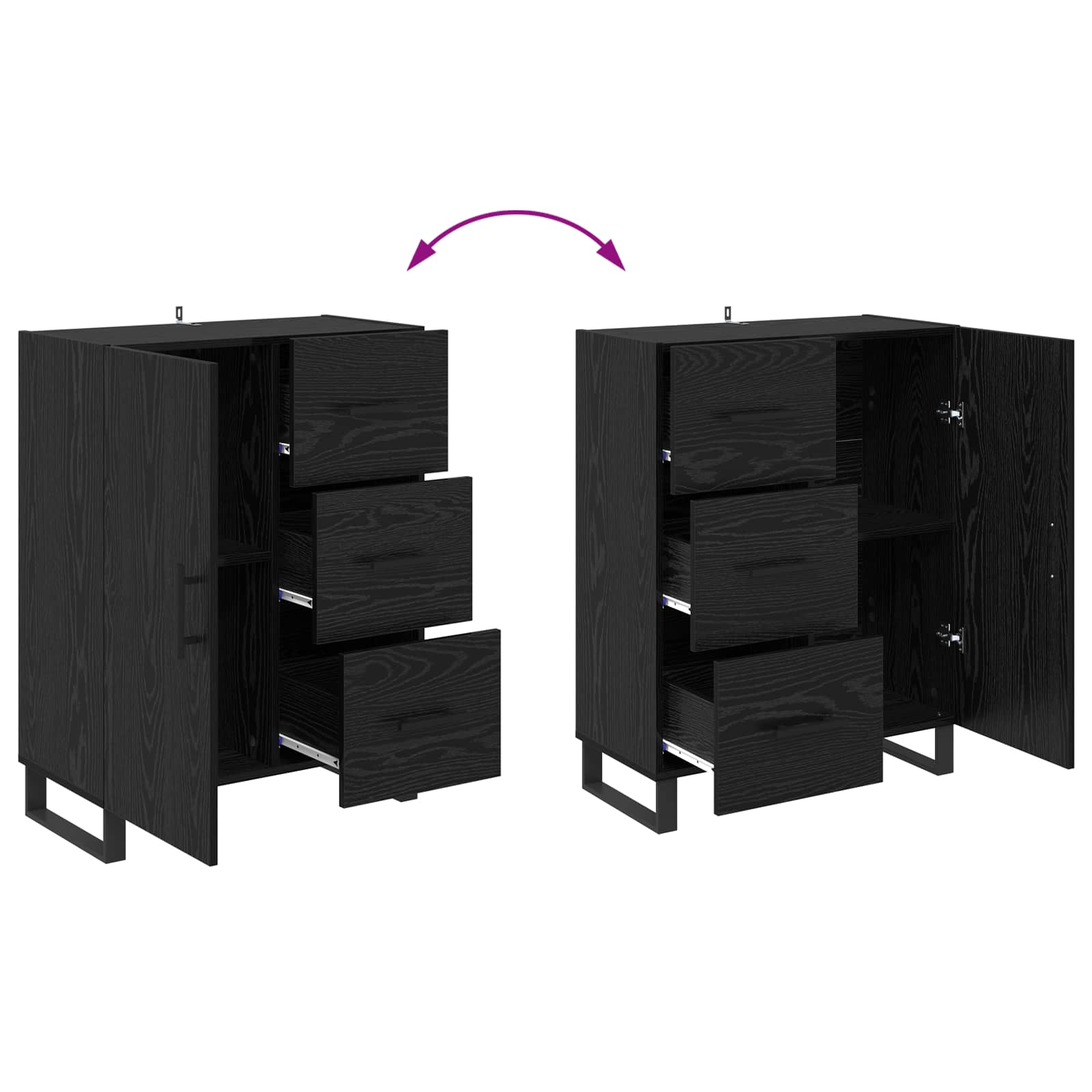 Highboard με συρτάρι 2 pcs Μαύρη Οξυά Σύνθετο Ξύλο και Γυαλί