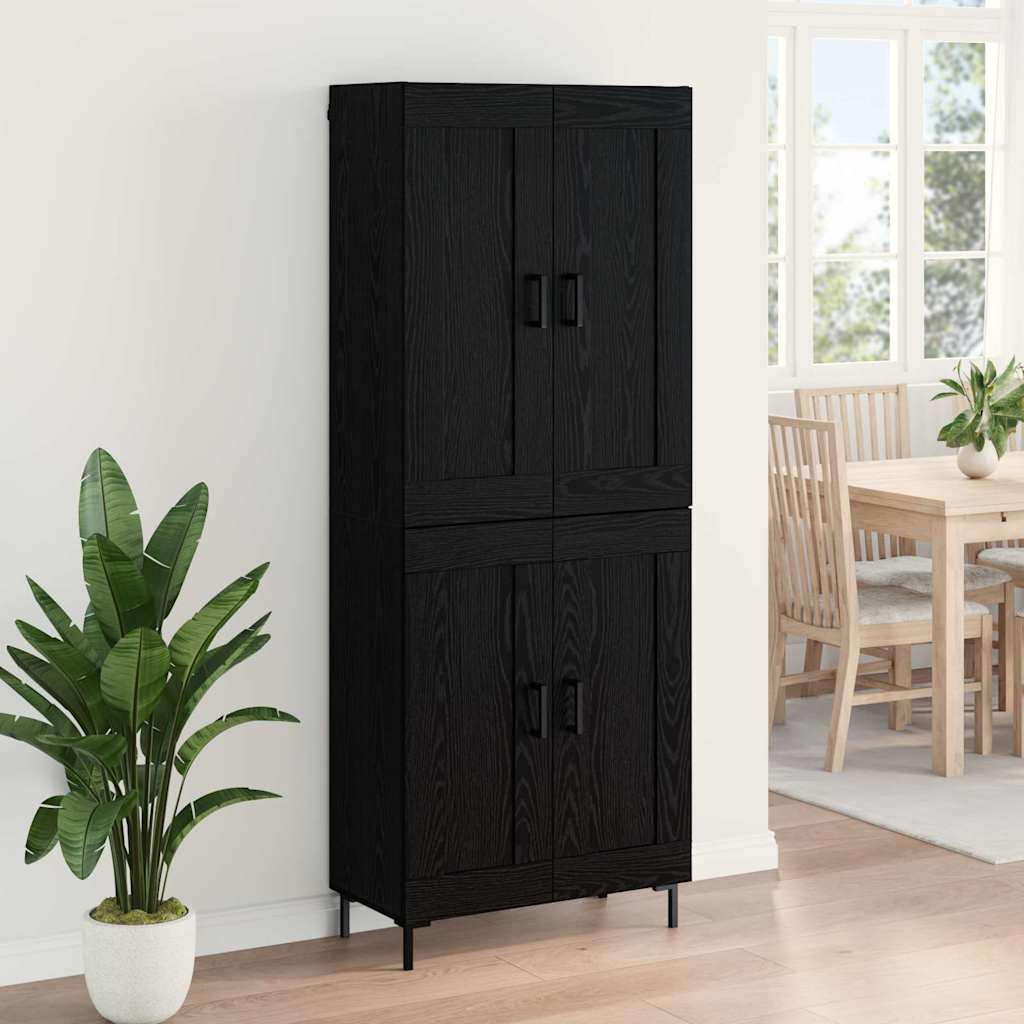 Highboard 2 pcs Μαύρη Οξυά Επεξεργασμένο ξύλο