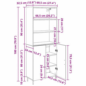 Highboard Μαύρη Οξυά 69,5 x 34 x 180 εκ. Σύνθετο Ξύλο και Γυαλί - Pakobazaar