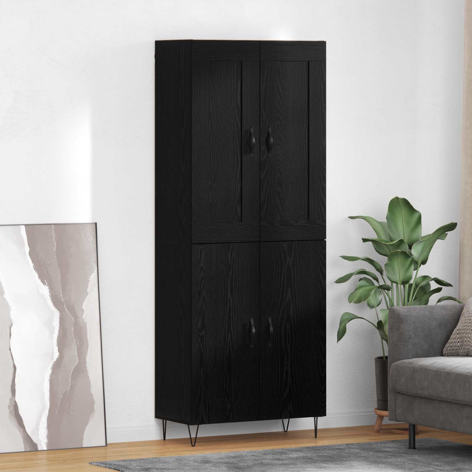 Highboard Μαύρη Οξυά 69,5 x 34 x 180 εκ. Επεξεργασμένο ξύλο - Pakobazaar