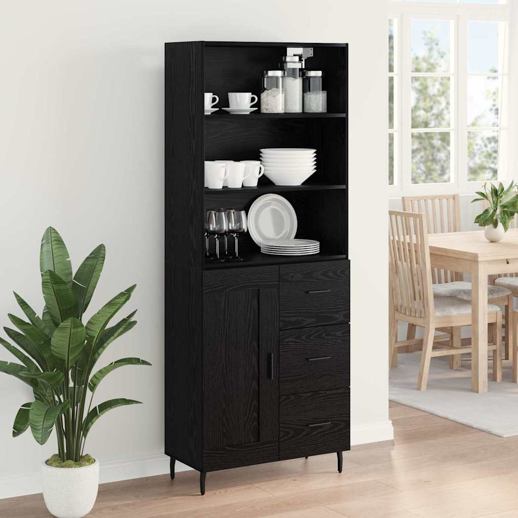 Highboard Μαύρη Οξυά 69,5 x 34 x 180 εκ. Σύνθετο Ξύλο και Γυαλί
