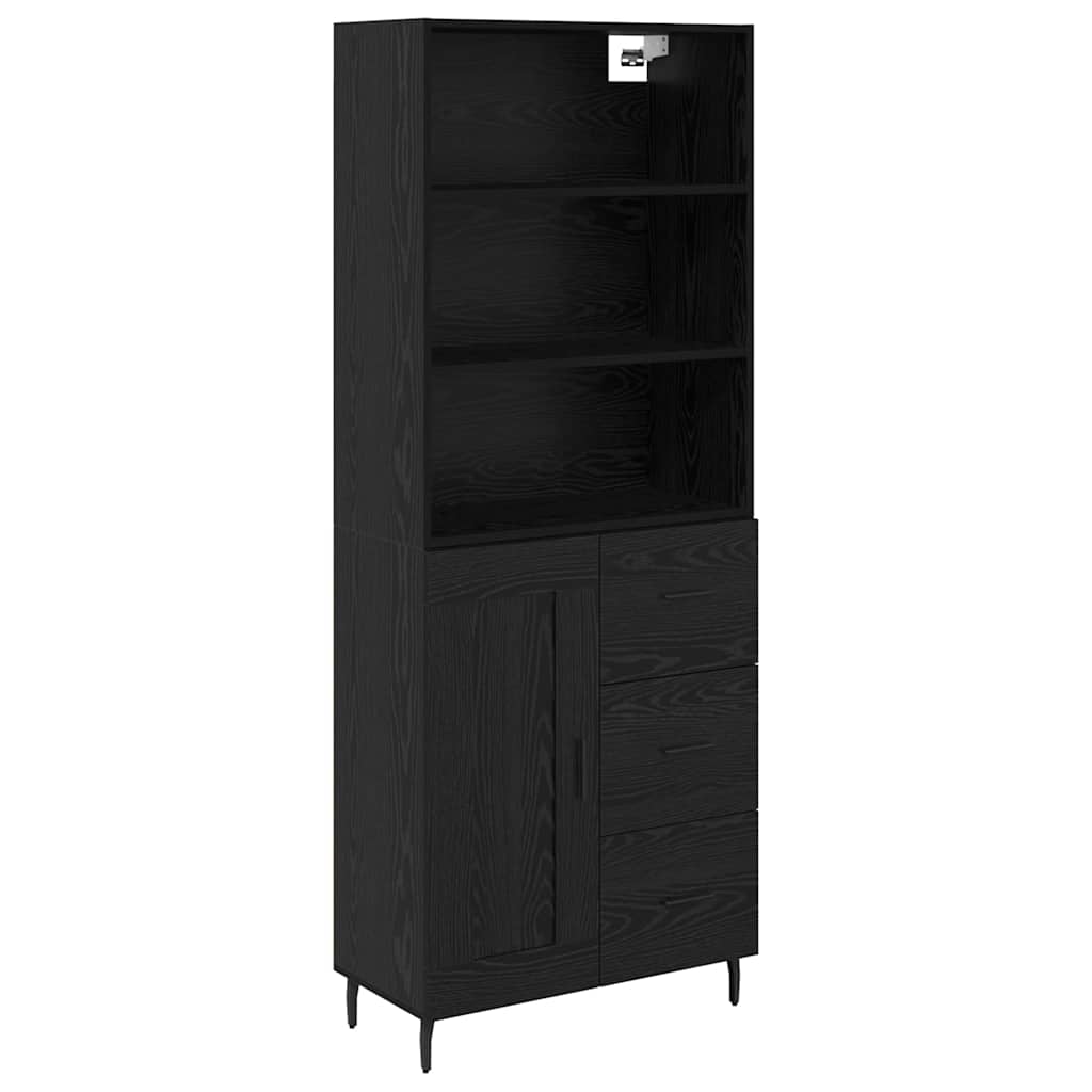 Highboard Μαύρη Οξυά 69,5 x 34 x 180 εκ. Σύνθετο Ξύλο και Γυαλί