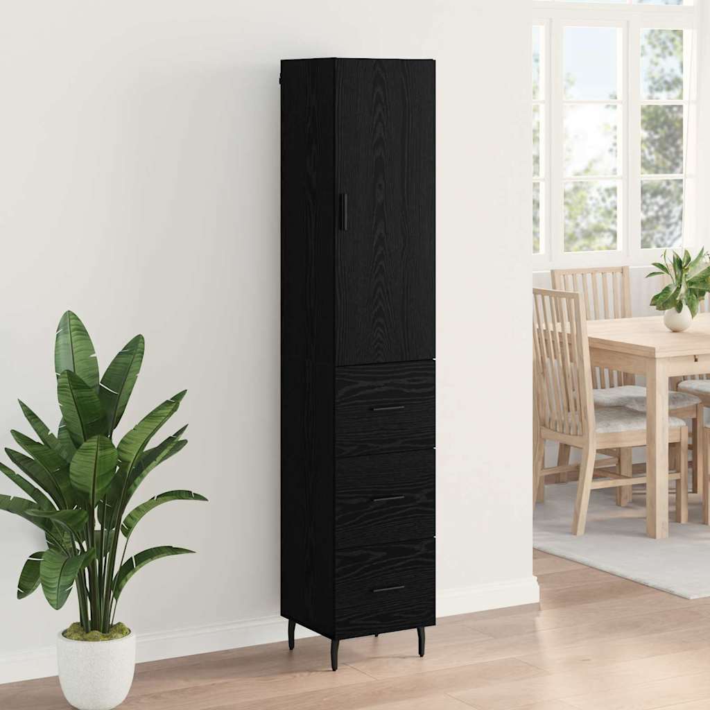 Highboard Μαύρη Οξυά 34,5 x 34 x 180 εκ. Επεξεργασμένο ξύλο