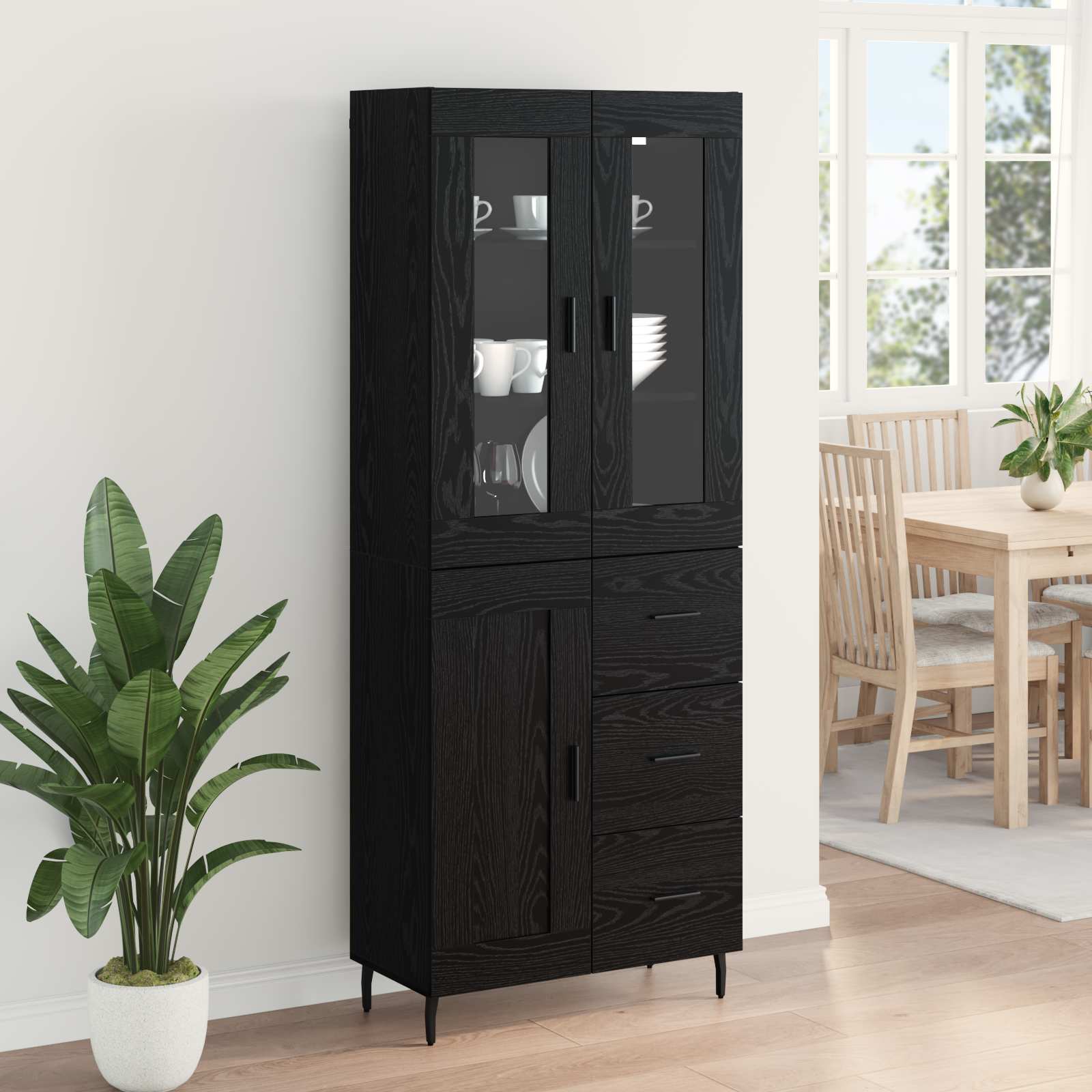 Highboard με συρτάρι 2 pcs Μαύρη Οξυά Επεξεργασμένο ξύλο