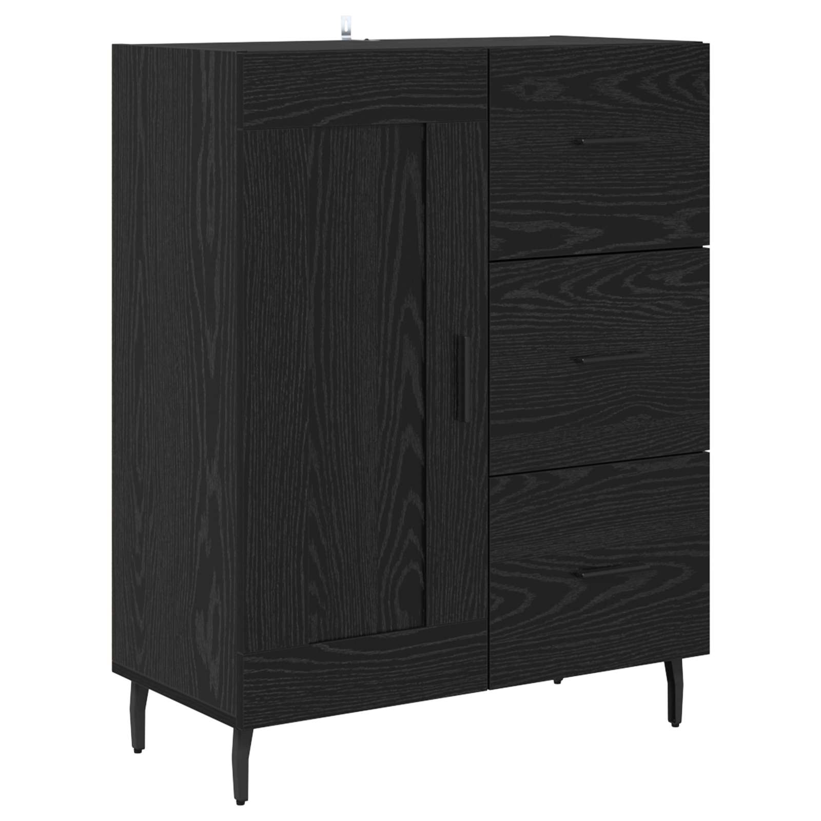 Highboard με συρτάρι 2 pcs Μαύρη Οξυά Επεξεργασμένο ξύλο