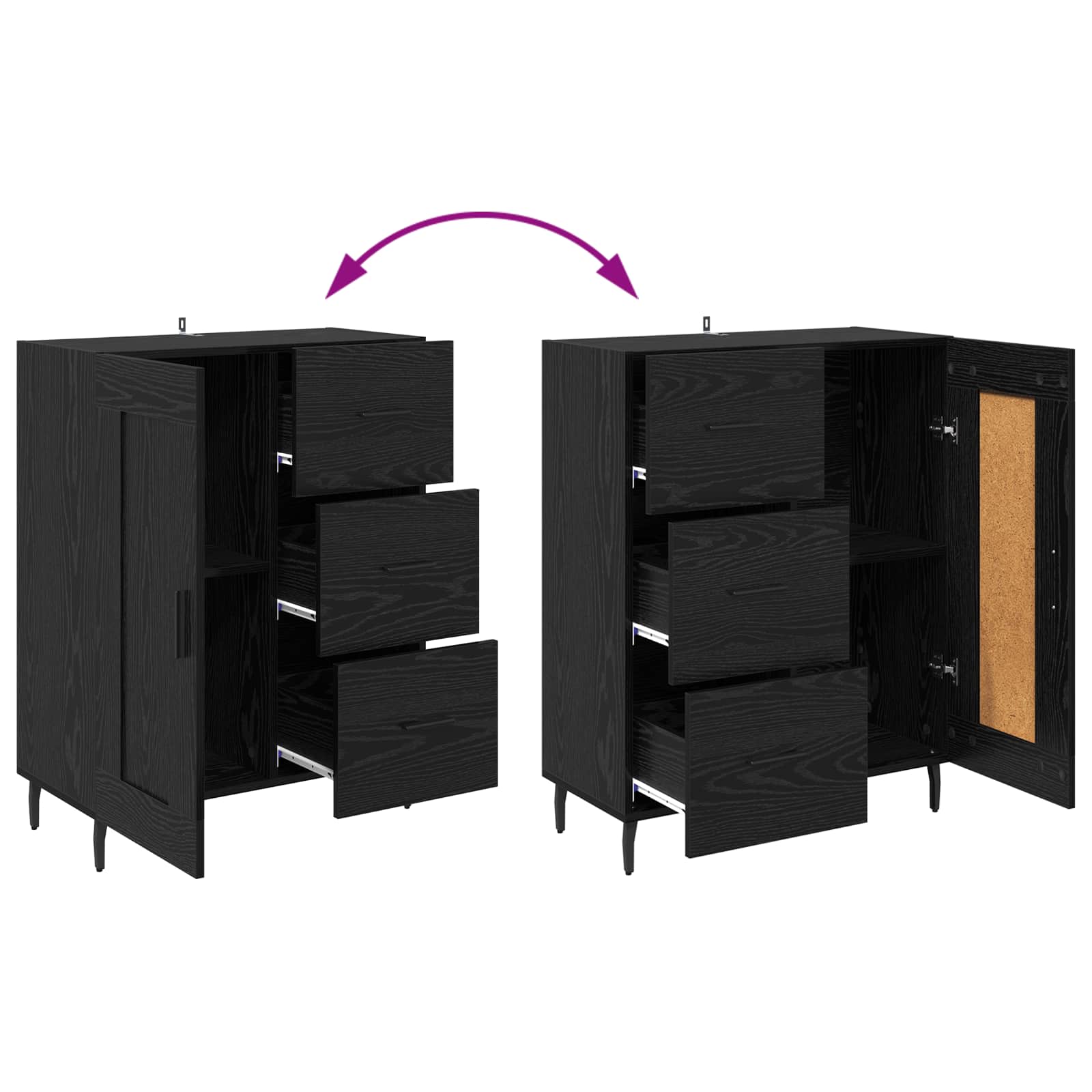 Highboard με συρτάρι 2 pcs Μαύρη Οξυά Επεξεργασμένο ξύλο