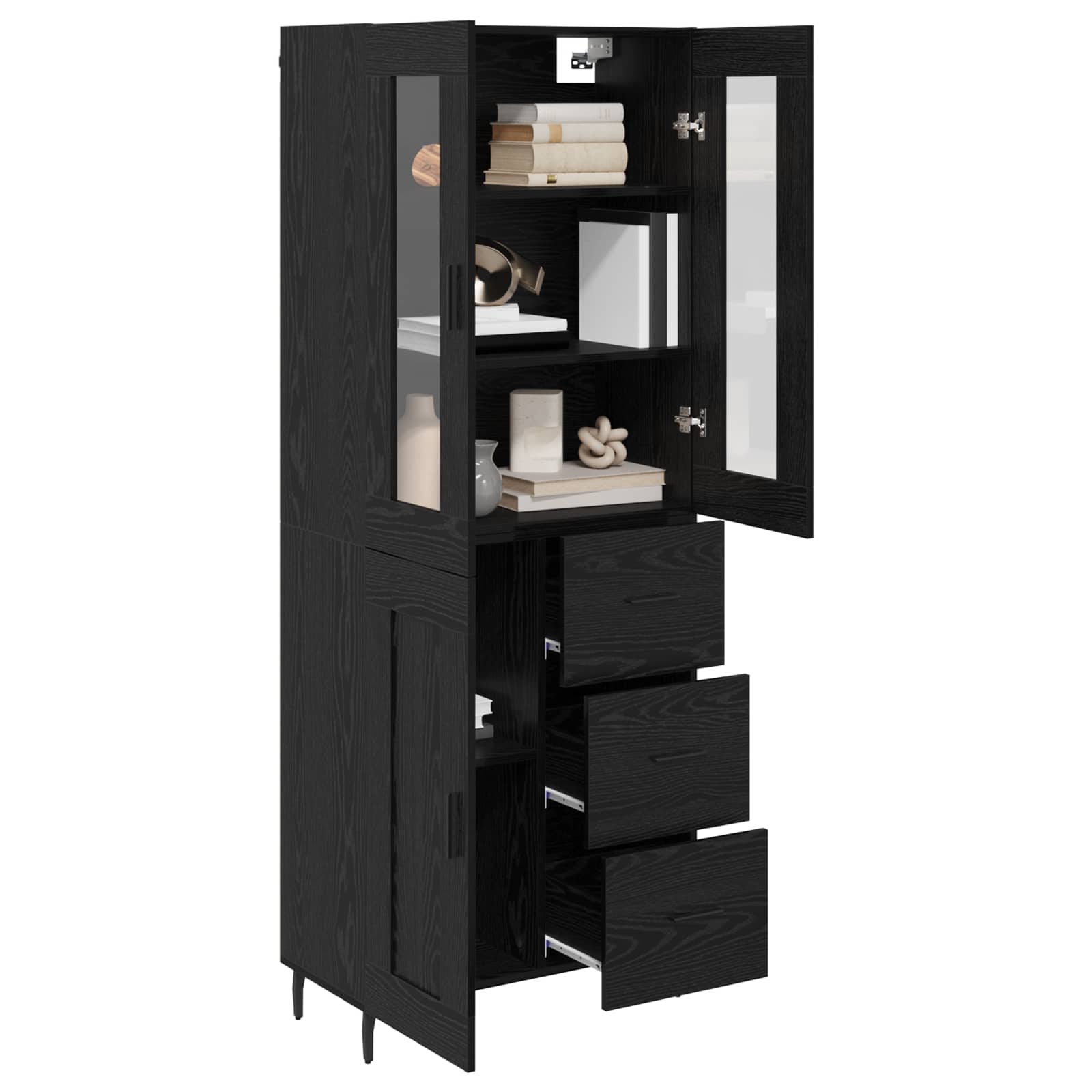 Highboard με συρτάρι 2 pcs Μαύρη Οξυά Επεξεργασμένο ξύλο
