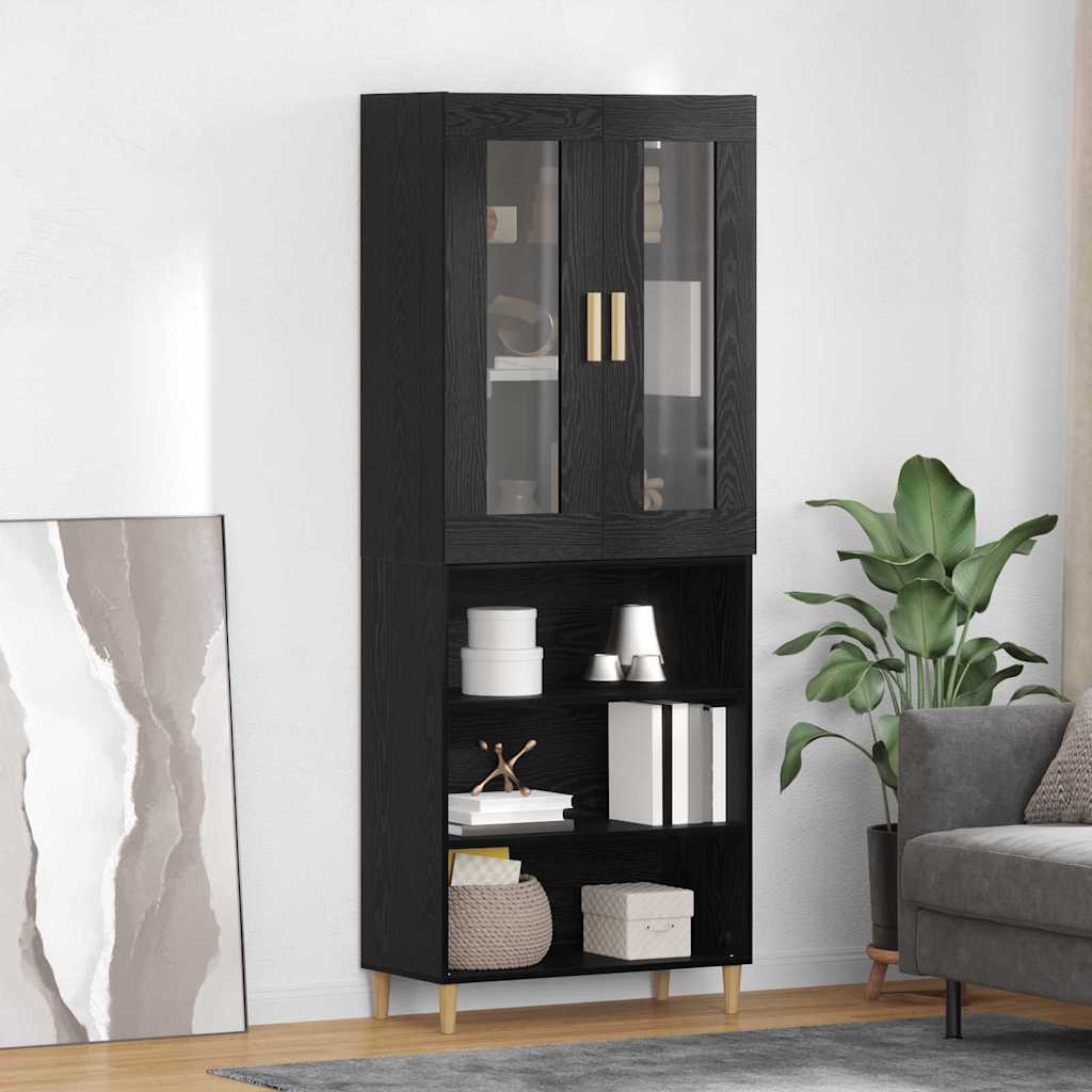 Highboard Μαύρη Οξυά 69,5 x 34 x 180 εκ. Σύνθετο Ξύλο και Γυαλί