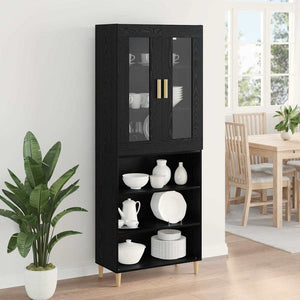 Highboard Μαύρη Οξυά 69,5 x 34 x 180 εκ. Σύνθετο Ξύλο και Γυαλί
