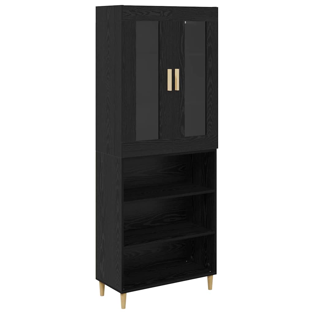Highboard Μαύρη Οξυά 69,5 x 34 x 180 εκ. Σύνθετο Ξύλο και Γυαλί