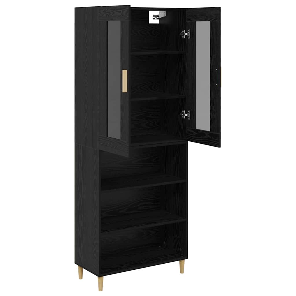 Highboard Μαύρη Οξυά 69,5 x 34 x 180 εκ. Σύνθετο Ξύλο και Γυαλί