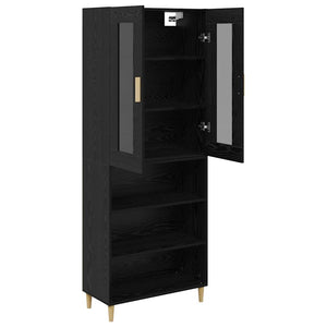 Highboard Μαύρη Οξυά 69,5 x 34 x 180 εκ. Σύνθετο Ξύλο και Γυαλί