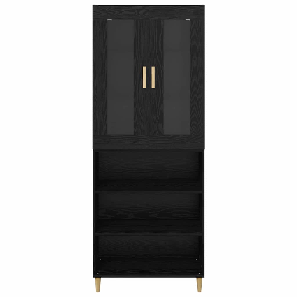 Highboard Μαύρη Οξυά 69,5 x 34 x 180 εκ. Σύνθετο Ξύλο και Γυαλί