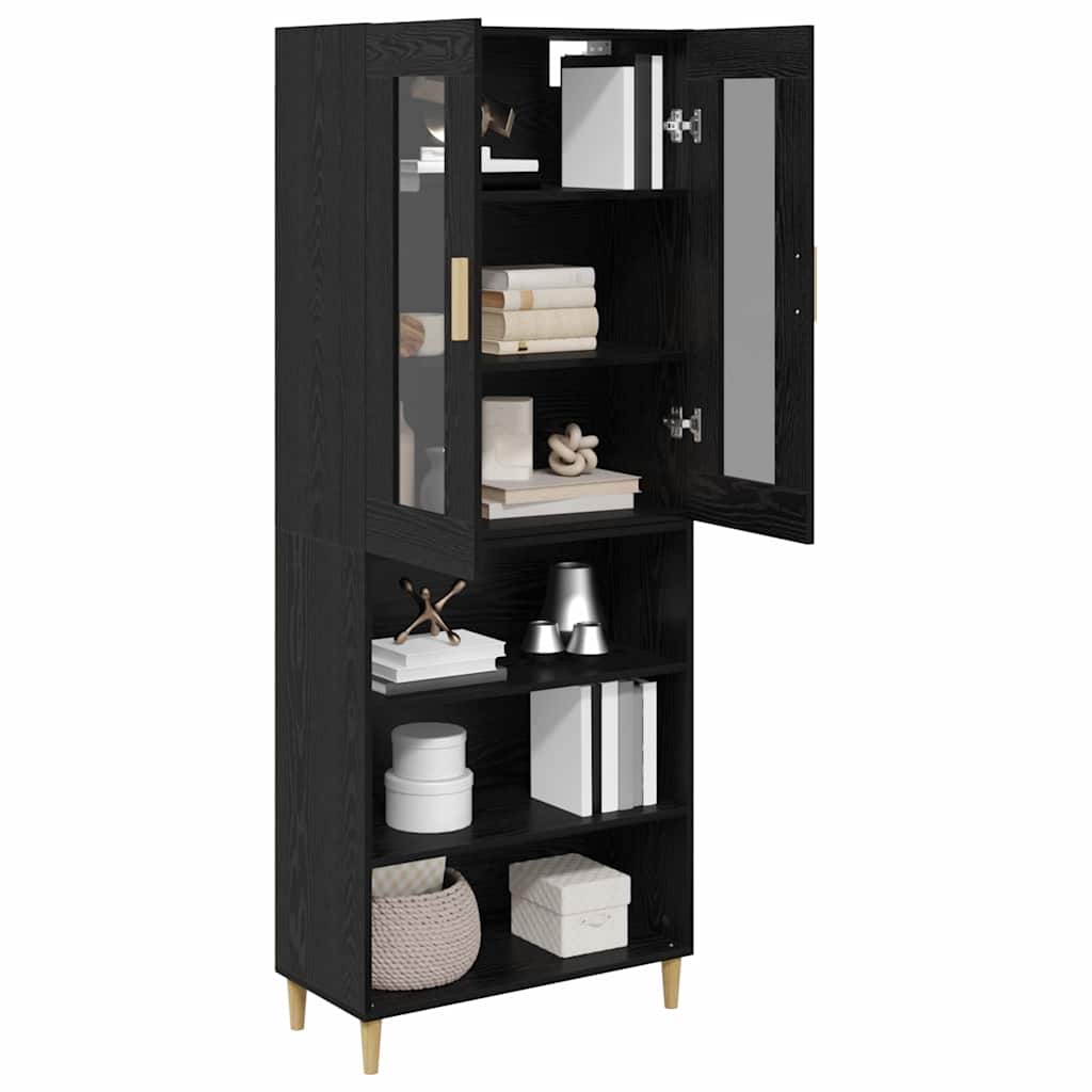 Highboard Μαύρη Οξυά 69,5 x 34 x 180 εκ. Σύνθετο Ξύλο και Γυαλί