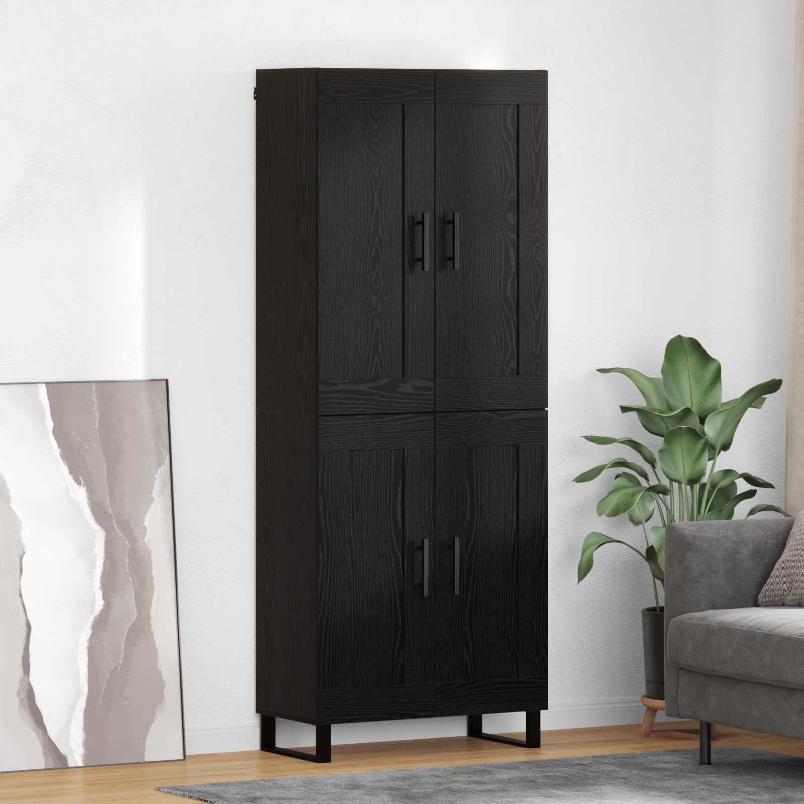 Highboard Μαύρη Οξυά 69,5 x 34 x 180 εκ. Επεξεργασμένο ξύλο