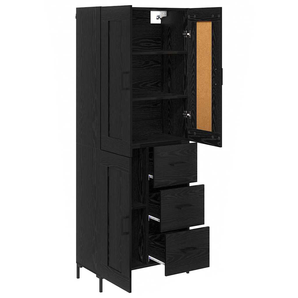 Highboard με συρτάρι 2 pcs Μαύρη Οξυά Επεξεργασμένο ξύλο