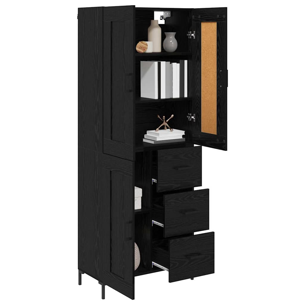 Highboard με συρτάρι 2 pcs Μαύρη Οξυά Επεξεργασμένο ξύλο