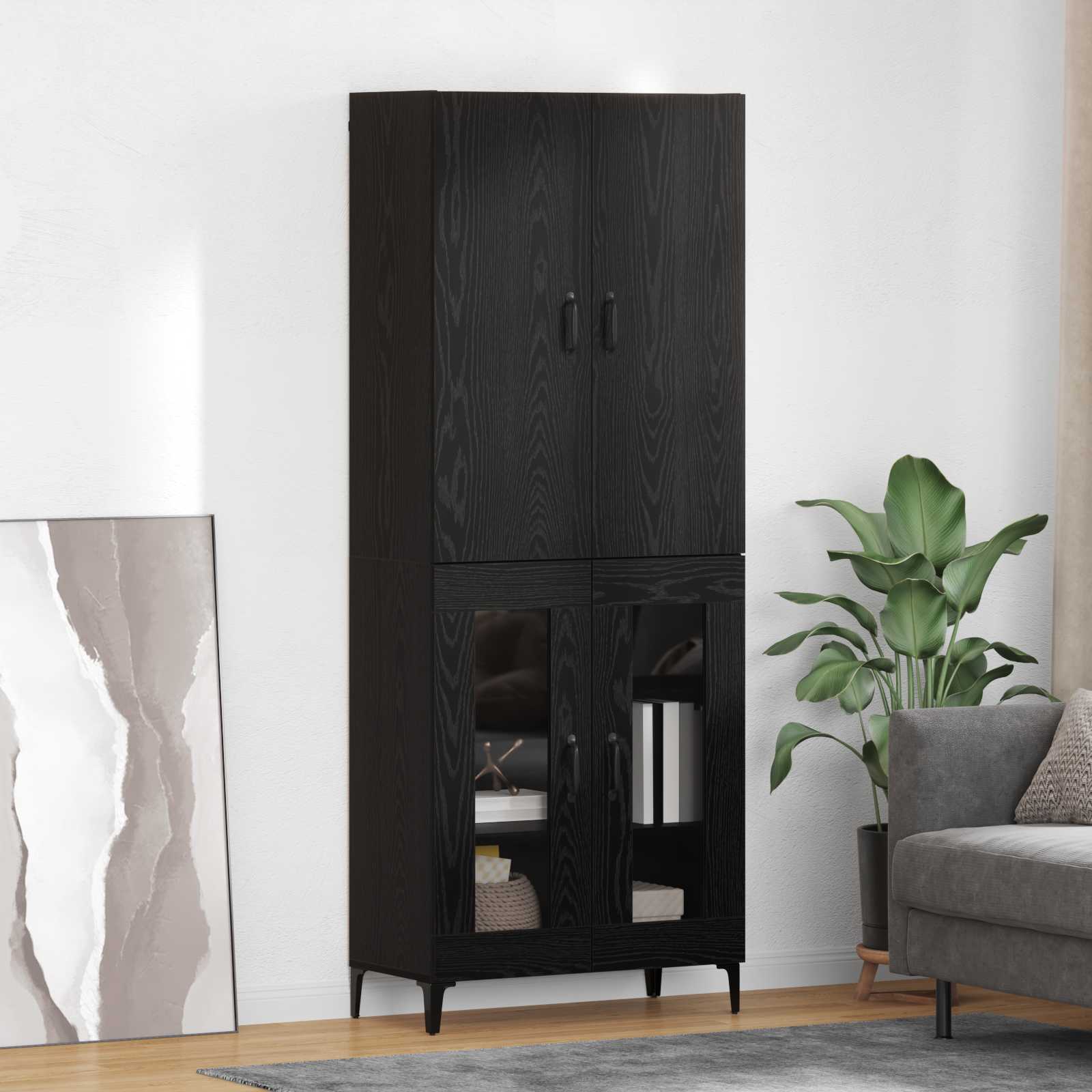 Highboard Μαύρη Οξυά 69,5 x 34 x 180 εκ. Επεξεργασμένο ξύλο - Pakobazaar