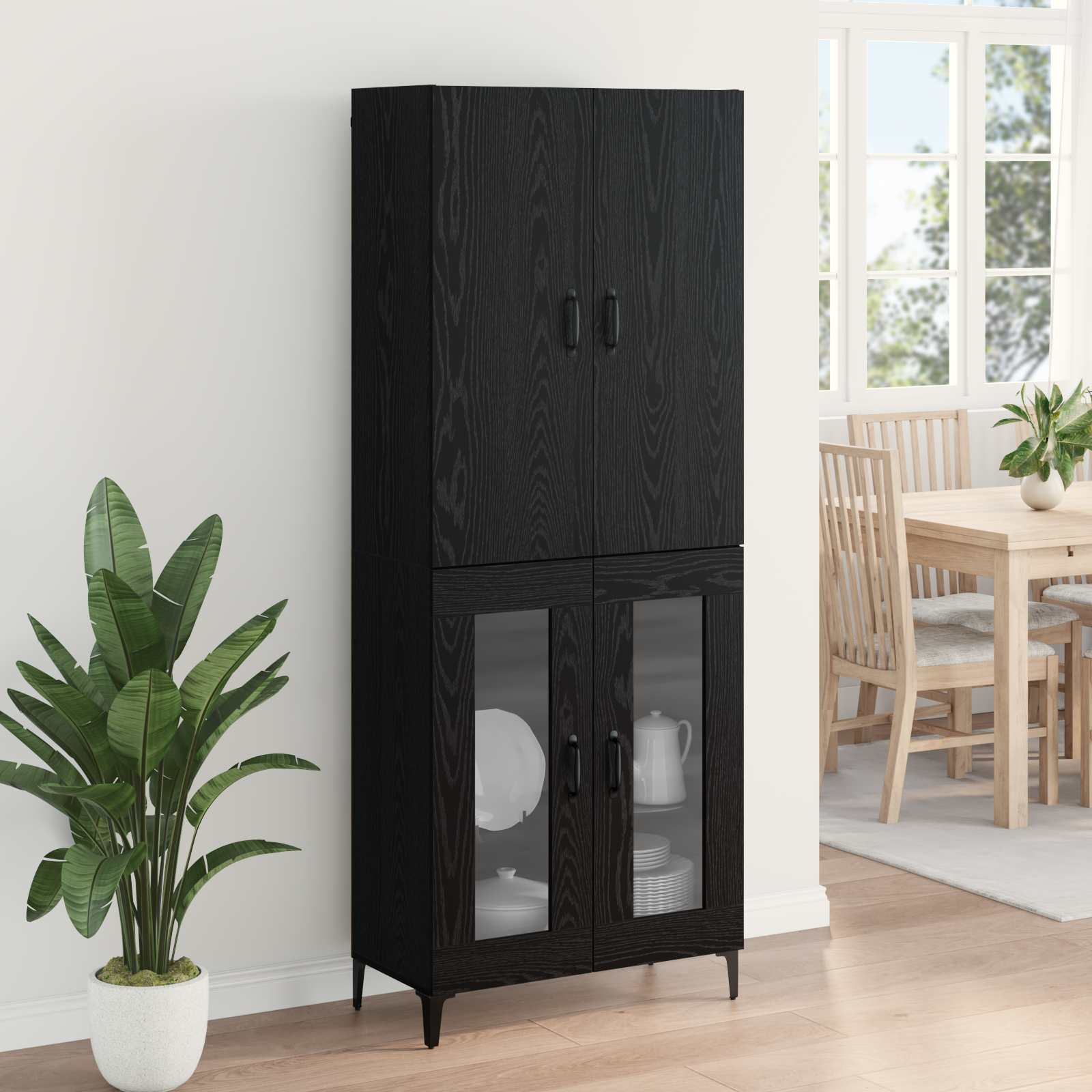 Highboard Μαύρη Οξυά 69,5 x 34 x 180 εκ. Επεξεργασμένο ξύλο - Pakobazaar