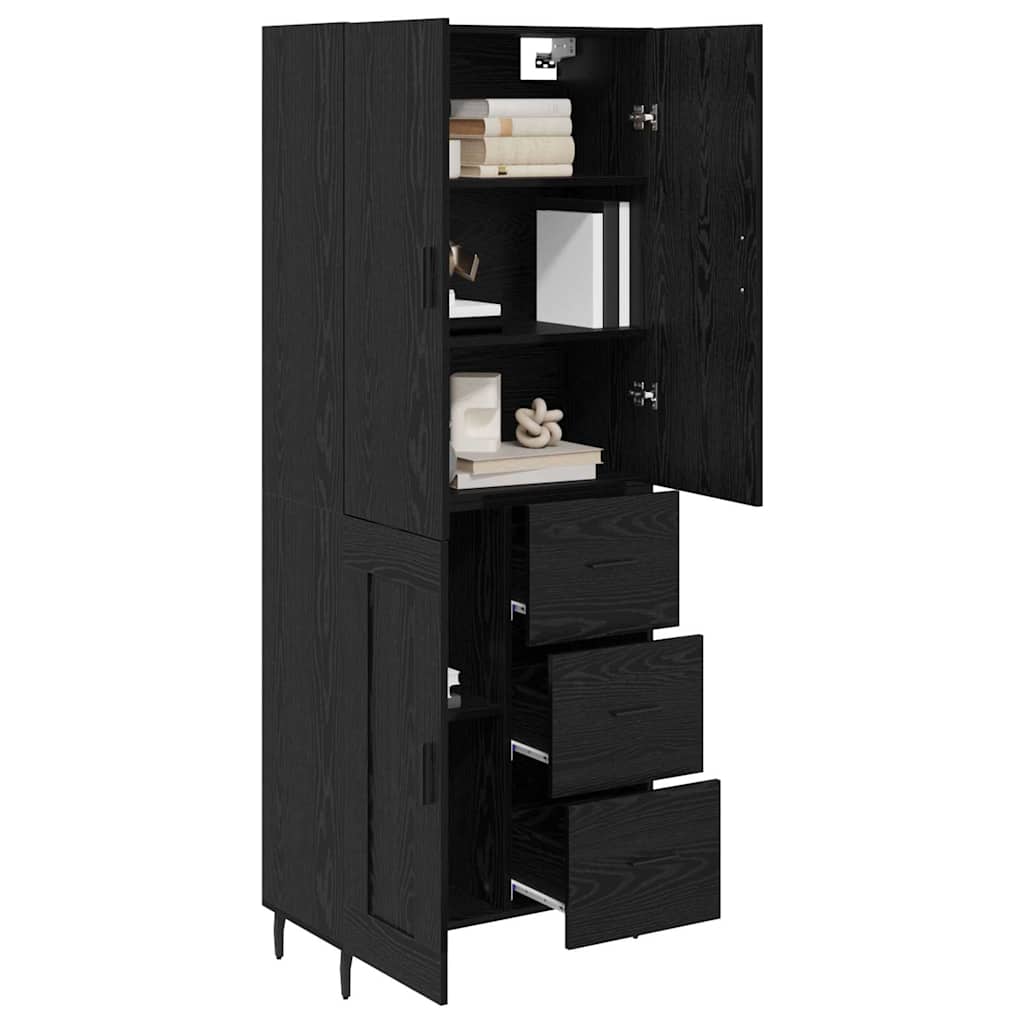Highboard με συρτάρι 2 pcs Μαύρη δρυς Σύνθετο Ξύλο και Γυαλί