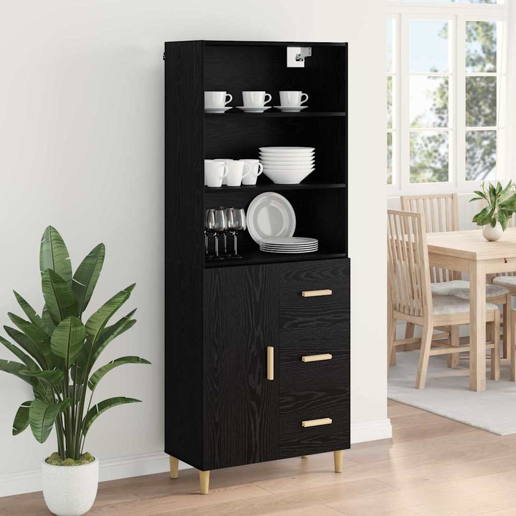 Highboard Μαύρη Οξυά 69,5 x 32,5 x 180 εκ Επεξεργασμένο ξύλο