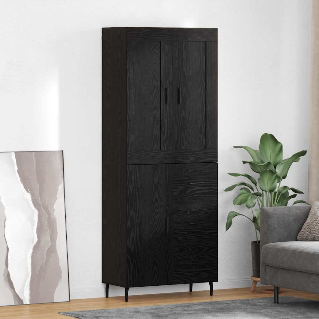 Highboard με συρτάρι 2 pcs Μαύρη Οξυά Επεξεργασμένο ξύλο