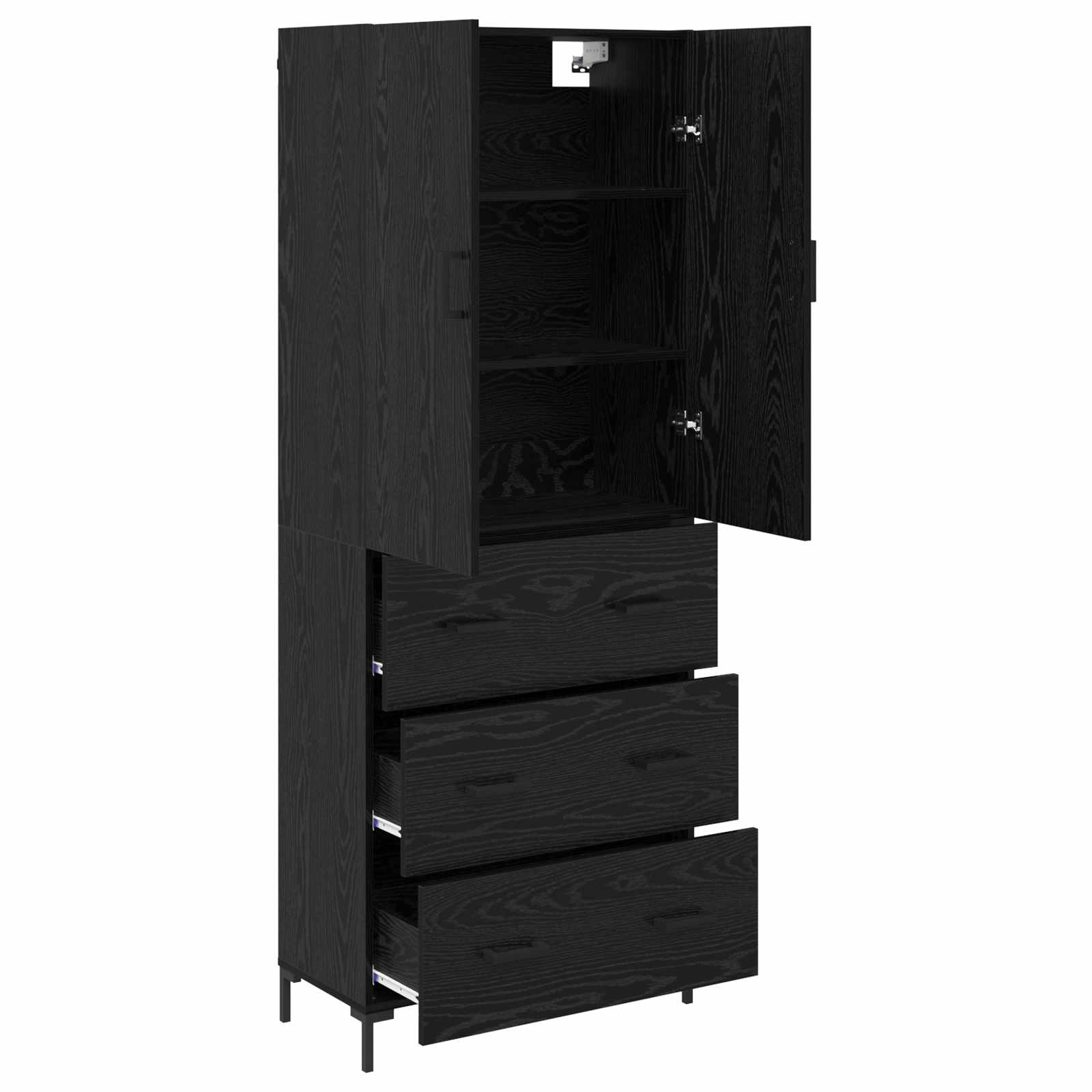 Highboard Μαύρη Οξυά 69,5 x 34 x 180 εκ. Επεξεργασμένο ξύλο